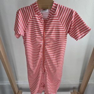 Hanna Andersson MOON & BACK Striped Red and White Kids One Piece Rashguard